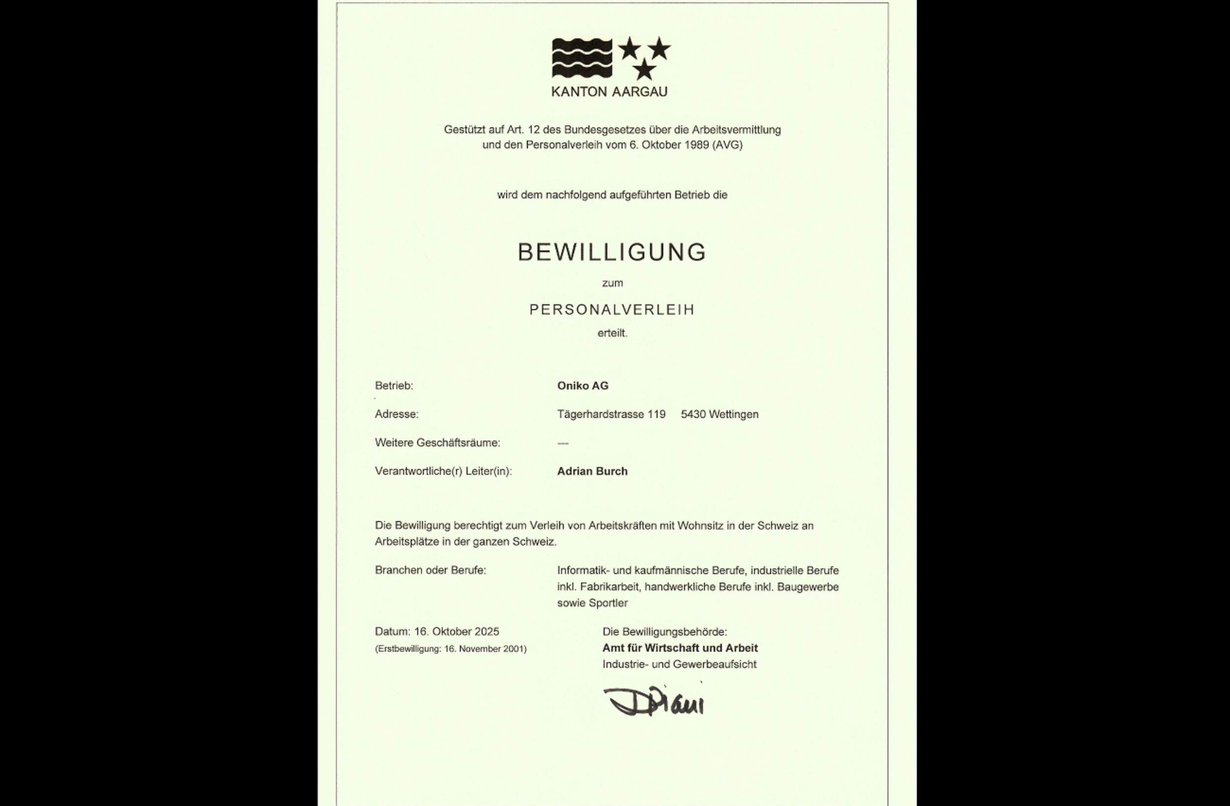 Bewilligung Personalverleih 2025